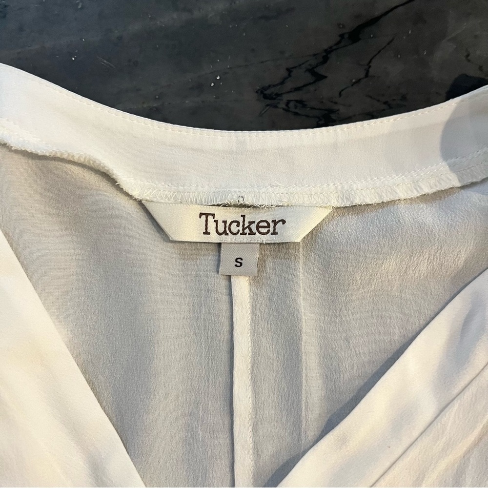 Tucker NYC Ivory Silk V Neck Drawstring Waist Dress Small - Picture 6 of 11